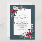 Dusty Blue | Bourgogne Rode Bloom Winter Weddensch Kaart (Voorkant)