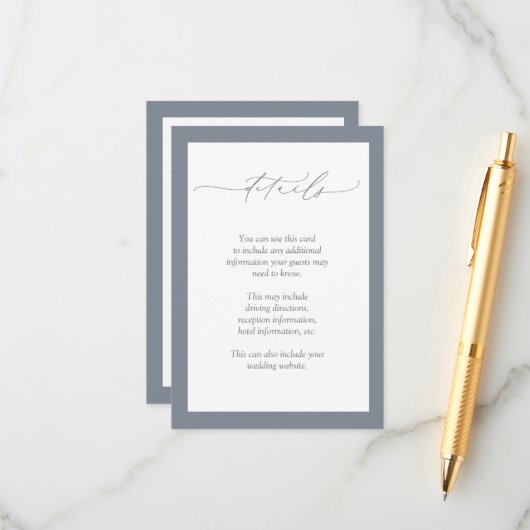 Dusty Blue Bourgogne Rood Bloemen Bruiloft Details Informatiekaartje (Voorkant / Achterkant in situ)