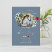 Dusty Blue Bourgogne Ze zei Ja Foto SaveTheDate Save The Date (Staand voorkant)