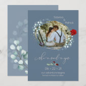 Dusty Blue Bourgogne Ze zei Ja Foto SaveTheDate Save The Date (Voorkant / Achterkant)