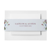 Dusty Blue Bourgondië Bloemenbruiloft Belly Band Uitnodigingen Wikkel (Voorkant Voorbeeld)