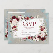 Dusty Blue Bourgondië Blush Bloemen Geen Menu RSVP (Voorkant / Achterkant)