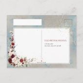 Dusty Blue Bourgondië Blush Bloemen Geen Menu RSVP (Achterkant)