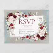Dusty Blue Bourgondië Blush Bloemen Geen Menu RSVP (Voorkant)