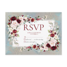 Dusty Blue Bourgondië Blush Bloemen Geen Menu RSVP