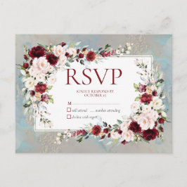 Dusty Blue Bourgondië Blush Bloemen Geen Menu RSVP