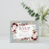Dusty Blue Bourgondië Blush Bloemen Geen Menu RSVP (Staand voorkant)