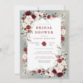 Dusty Blue Bourgondië Blush Bloemen Vrijgezellenfe Kaart (Voorkant)