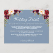Dusty Blue Bourgondië Floral bruiloft Details Kaar Briefkaart (Voorkant)