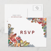 Dusty Blue Bourgondische Herfst Paddestoel bruilof Uitnodiging Briefkaart (Voorkant / Achterkant)