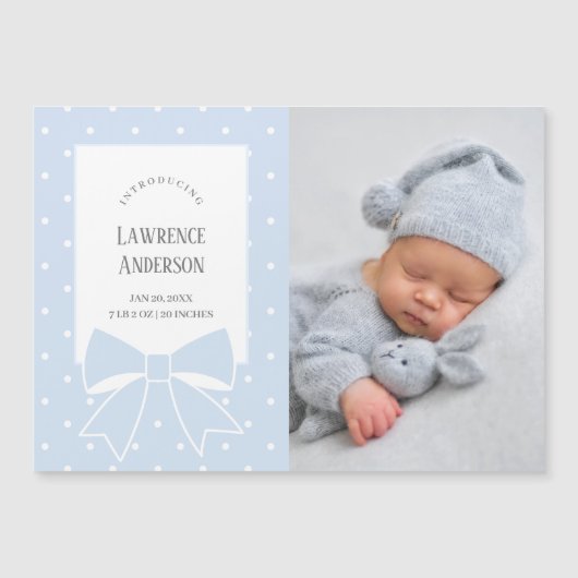 Dusty Blue Bow Baby Boy Fotoaankondiging (Voorkant)