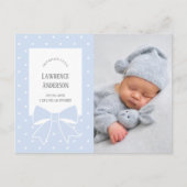 Dusty Blue Bow Baby Boy Fotoaankondiging Aankondigingskaart (Voorkant)