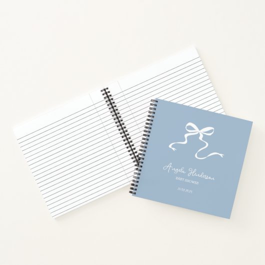Dusty Blue Bow Baby shower gastenboek Notitieboek (Binnen)