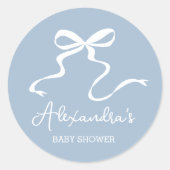 Dusty Blue Bow Baby shower gunst ronde Sticker (Voorkant)