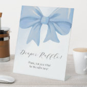 Dusty Blue Bow Baby shower Luier Raffle Reclamebord Met Voetstuk (Insitu)