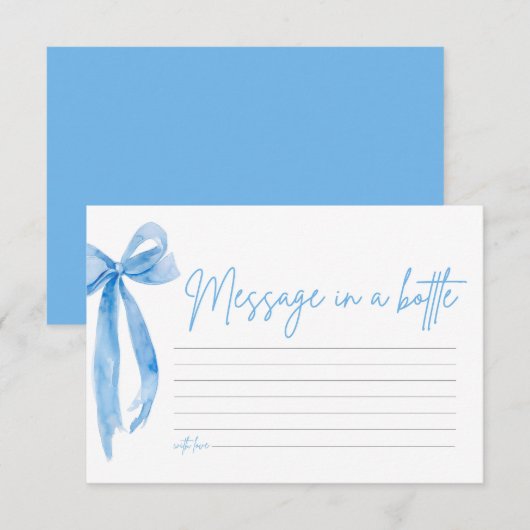 Dusty Blue Bow bericht in een Kaart van een flesse (Voorkant / Achterkant)
