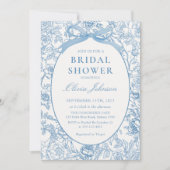Dusty Blue Bow Bloemen Bruids Douche Uitnodiging (Voorkant)