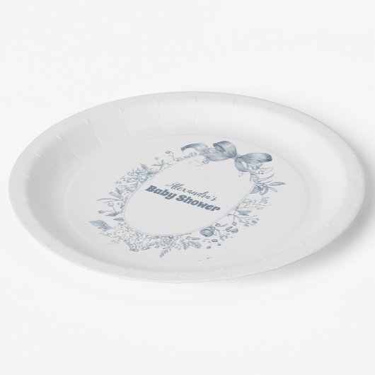  Dusty Blue Bow Blue Bow Papieren Bordje (Gekanteld)