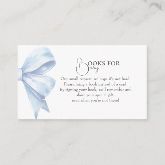 Dusty Blue Bow Book voor Baby Baby shower Boy Informatiekaartje (Voorkant)
