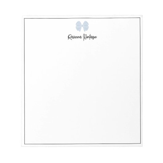 Dusty Blue Bow Border Script Custom Name Script Notitieblok (Voorkant)