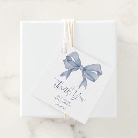 Dusty Blue Bow Boy Baby shower Bedankt Bedankjes Labels (In situ)