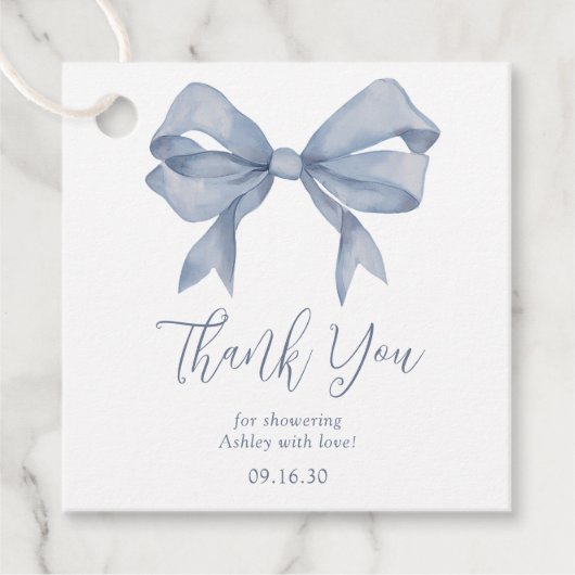 Dusty Blue Bow Boy Baby shower Bedankt Bedankjes Labels (Voorkant)