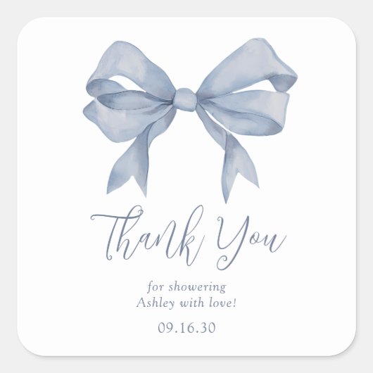 Dusty Blue Bow Boy Baby shower Bedankt Vierkante Sticker (Voorkant)