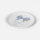 Dusty Blue Bow Boy Baby shower Papieren Bordje (Gekanteld)