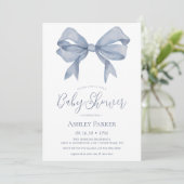Dusty Blue Bow Boy Baby shower Uitnodiging (Staand voorkant)