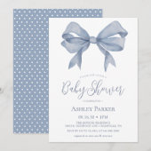 Dusty Blue Bow Boy Baby shower Uitnodiging (Voorkant / Achterkant)