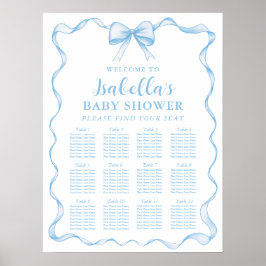 Dusty Blue Bow Boy Baby shower Zitplaatskaart Teke Poster