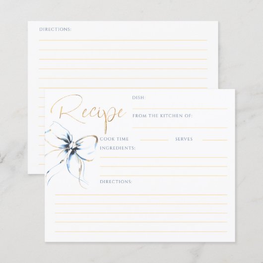 Dusty Blue Bow Bridal Recipe Card (Voorkant / Achterkant)