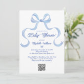 Dusty Blue Bow Coquette Boy Baby shower Kaart (Staand voorkant)