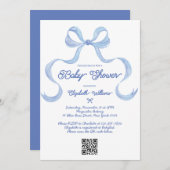 Dusty Blue Bow Coquette Boy Baby shower Kaart (Voorkant / Achterkant)