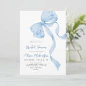 Dusty Blue Bow Coquette Ribbon Vrijgezellenfeest Kaart (Staand voorkant)