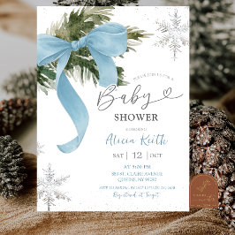 Dusty Blue Bow Coquette Winter Baby Shower Kaart