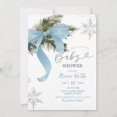 Dusty Blue Bow Coquette Winter Baby Shower Kaart (Voorkant)