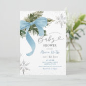 Dusty Blue Bow Coquette Winter Baby Shower Kaart (Staand voorkant)