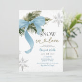Dusty Blue Bow Coquette Winter Bridal Shower Kaart (Staand voorkant)