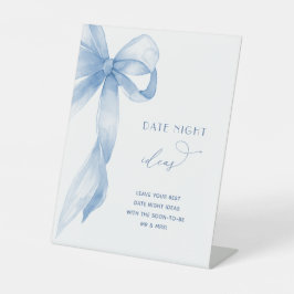 Dusty Blue Bow Date Night Ideeën Vrijgezellenfeest Reclamebord Met Voetstuk