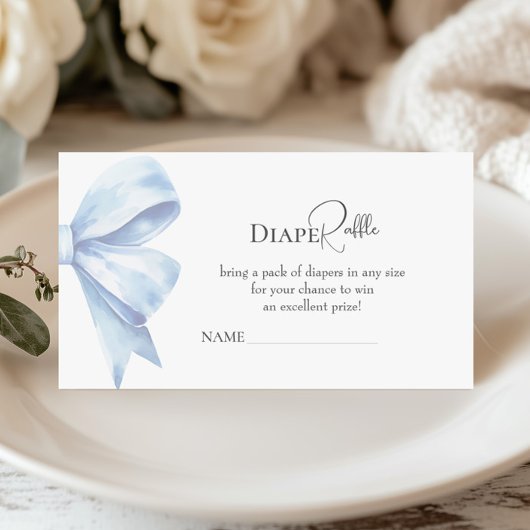 Dusty Blue Bow Diaper Raffle Baby shower Boy Informatiekaartje