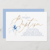 Dusty Blue Bow Elegant Minimalist Modern Baptism Kaart (Voorkant / Achterkant)