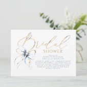 Dusty Blue Bow Elegant Romantic Bridal Shower Kaart (Staand voorkant)