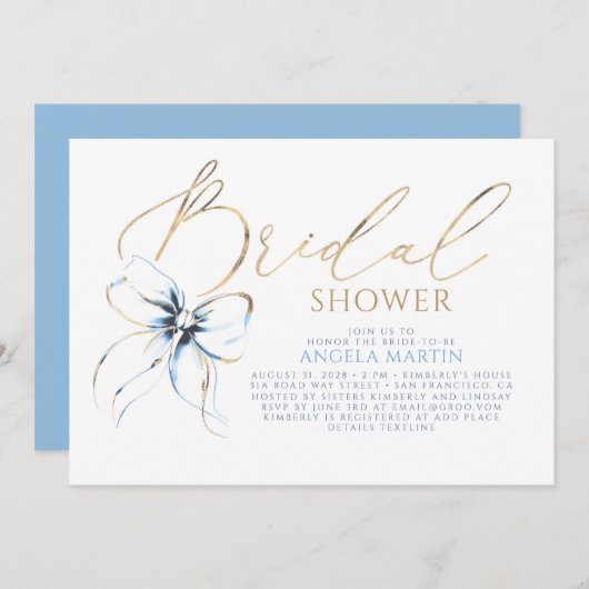 Dusty Blue Bow Elegant Romantic Bridal Shower Kaart (Voorkant / Achterkant)