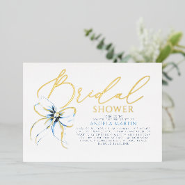 Dusty Blue Bow Elegant Script Modern Bridal Shower Folie Uitnodiging