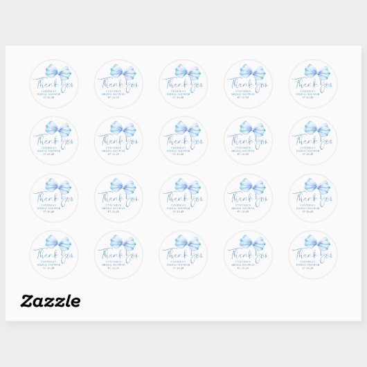 Dusty Blue Bow Favors Bedankt Ronde Sticker (Vel)