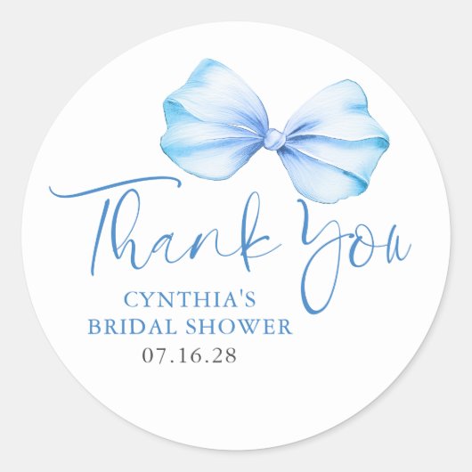 Dusty Blue Bow Favors Bedankt Ronde Sticker (Voorkant)