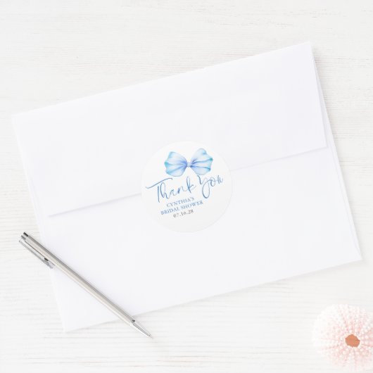 Dusty Blue Bow Favors Bedankt Ronde Sticker (Envelop)
