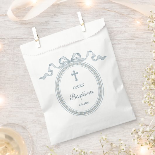 Dusty Blue Bow Grieks Lijst Doop Bedankzakje (Geknipt)