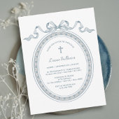 Dusty Blue Bow Grieks Lijst Doop Kaart